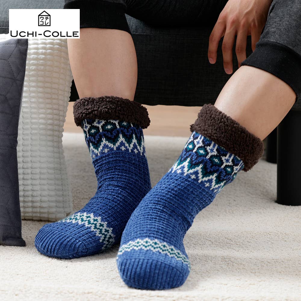 裏ボアルームソックス　ノルディック柄クルー丈【SALE】【くつしたの日対象】